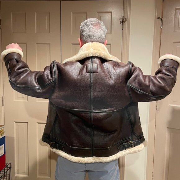 MENS SCHOTT CLASSIC B-3 SHEEPSKIN LEATHER BOMBER - Picture 12 of 16